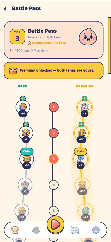 The Triviuhh battle pass in the app